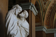 Statue Depicting The 'Judas' Kiss' Scene From The Bible Inside The Lateran Palace In Rome.