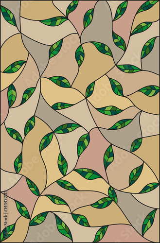 Plakat na zamówienie Illustration in the style of stained glass with green leaves on a brown background