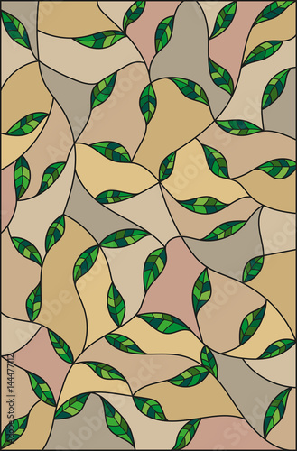 Naklejka dekoracyjna Illustration in the style of stained glass with green leaves on a brown background