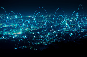 Poster - abstract line connection on night city background