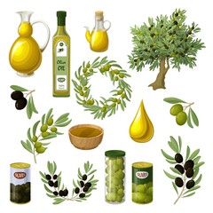 Sticker - Cartoon Olive Oil Elements Set