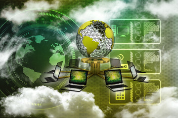 Poster - 3d rendering technology laptop network
