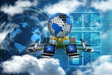 Poster - 3d rendering technology laptop network
