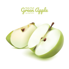 Wall Mural - Green apple slice and half isolated. fruits vector illustration. Modern style realistic