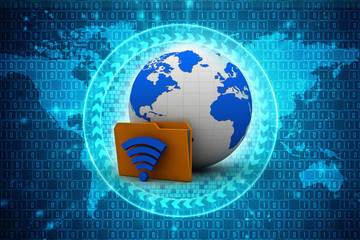 Poster - 3d illustration WiFi symbol with cloud folder