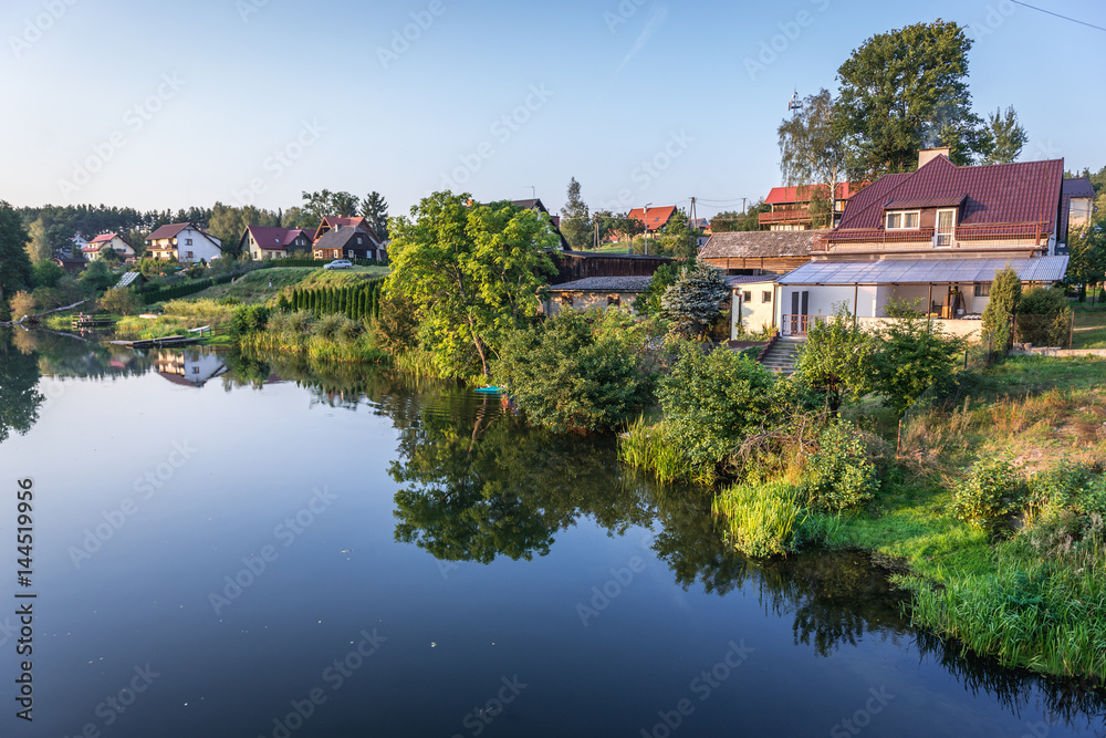 River Brda in small Mecikal village, Pomorskie Region of Poland - obrazy, fototapety, plakaty 
