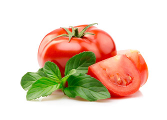 Fresh tomatoes and basil leaves.