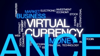 Poster - Virtual currency animated word cloud, text design animation.