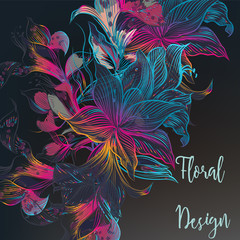 Fototapete - Colorful floral illustration with lily flowers