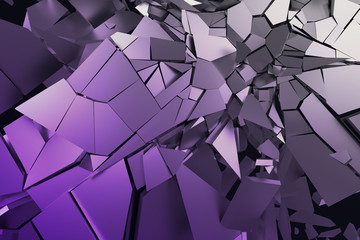Poster - Abstract 3d rendering of cracked surface. Background with broken shape. Wall destruction. Bursting with debris. Modern cgi illustration. Design for poster, banner, placard, cover, print.
