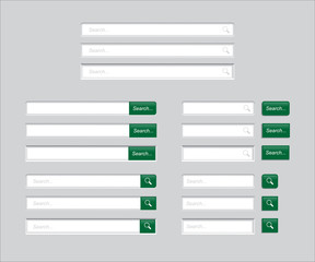 Poster - Set of Search bars isolated on grey background. Vector template for internet searching. Web-surfing interface with green buttons.