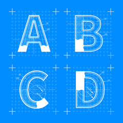 Wall Mural - Construction sketches of A B C D letters