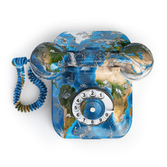 Poster - Global communication concept. Telephone with erth texture isolated on white, Elements of this image furnished by NASA
