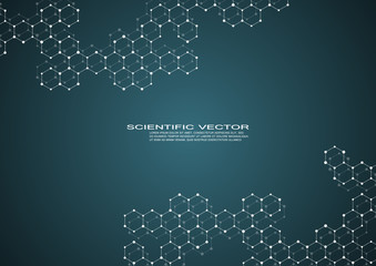 Wall Mural - Hexagonal structure molecule dna of neurons system, genetic and chemical compounds, medical or scientific background for banner or flyer, vector illustration