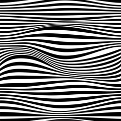 Abstract vector seamless moire pattern with zigzag lines. Monochrome  graphic black and white ornament. Striped repeating texture.