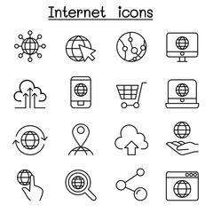 Wall Mural - Internet icon set in thin line style