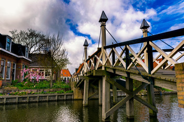 Wall Mural - Historic wooden bridge in Hindeloopen. The Netherlands