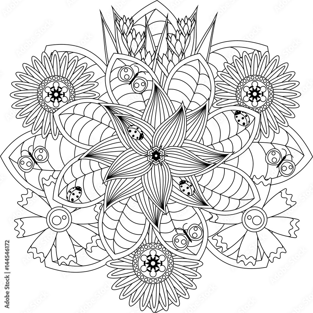 Zendoodle rose with bright colors, image size:1000x1000
