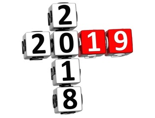 Poster - 3D Happy New Year 2019 Crossword on white background