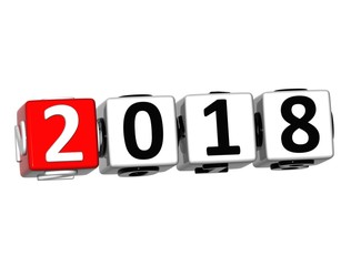 Poster - 3D Happy New Year 2018 Crossword on white background