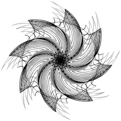 Poster - Black and white circular element. Concentric, radial lines with distortion. Abstract geometric illustration
