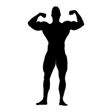 Bodybuilder Vector Silhouette. Strong Standing Man With Big Muscles