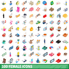 Poster - 100 female icons set, isometric 3d style