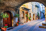 Fototapeta Uliczki - Charming old street of medieval towns of Italy, Umbria region