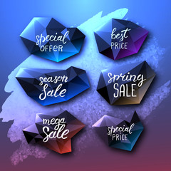 Poster - Set of black polygonal labels. Illustration of a set of black gems stones