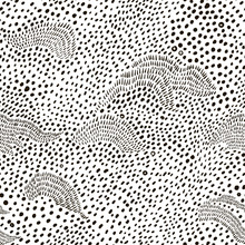 Seamless Pattern Of Many Irregular Spots, Dots, Lines. Abstract Background In Doodle Style. Hand Drawn Vector Texture. Can Be Used For Cloth Design, Fashion Textile, Prints. Black, White Illustration.