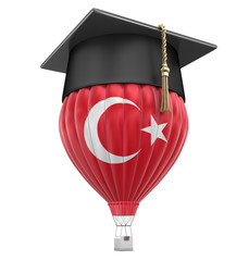 Poster - Hot Air Balloon with Turkish flag and Graduation cap. Image with clipping path