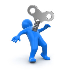 Poster - Man and winding key. Image with clipping path