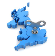 Poster - Map of UK with winding key. Image with clipping path.