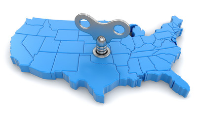 Poster - Map of USA with winding key. Image with clipping path.
