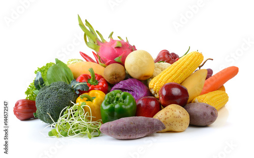 vegetables and fruits on white background © sommai