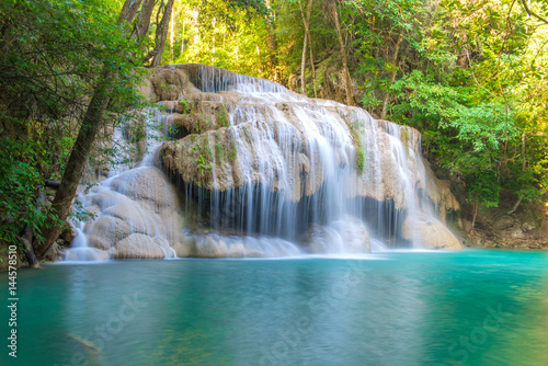 Obraz w ramie Waterfall in Deep forest at Erawan waterfall National Park,