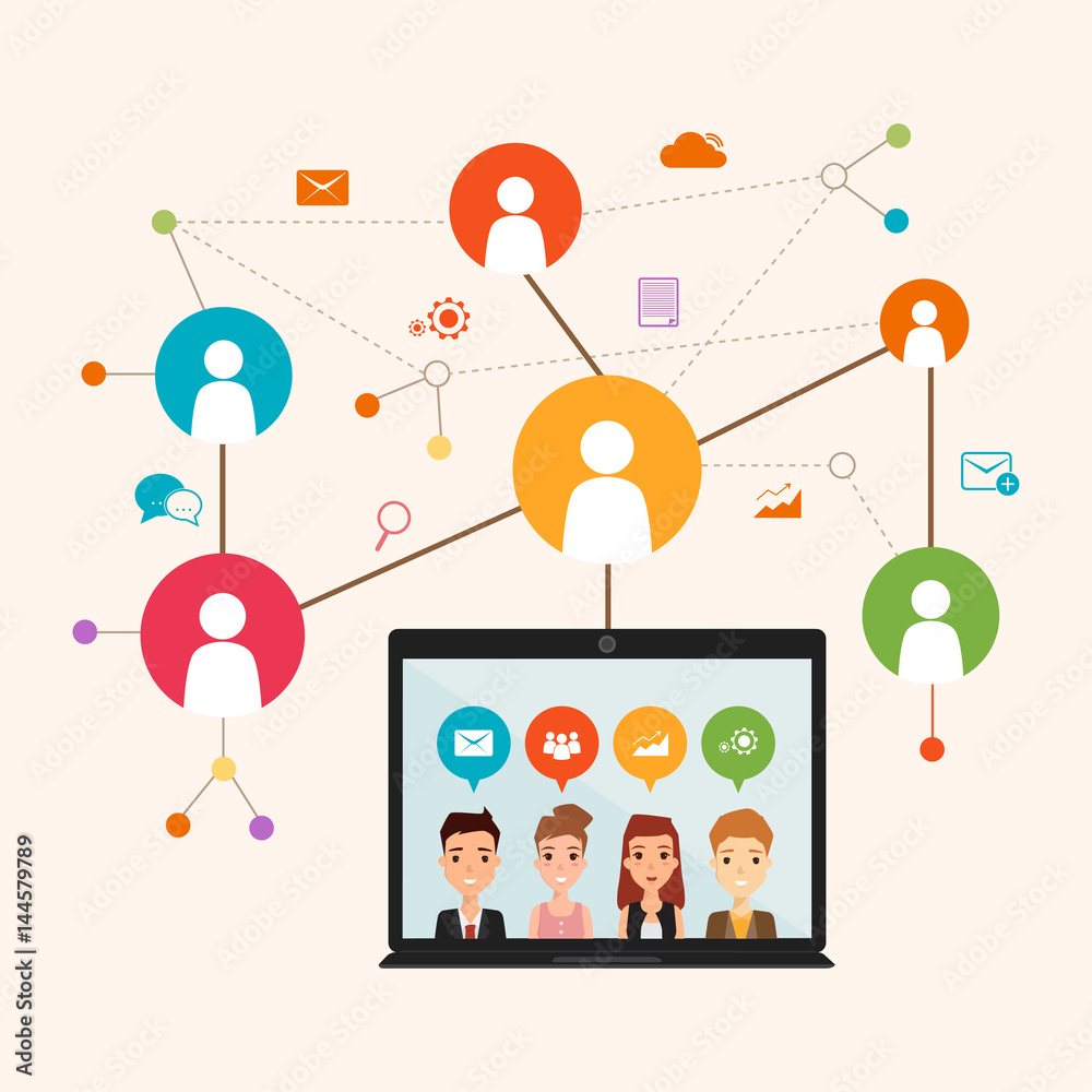 social network communication in the global computer network. connection  people infographic. illustration vector of flat design. Stock Vector |  Adobe Stock, image size:1000x1000