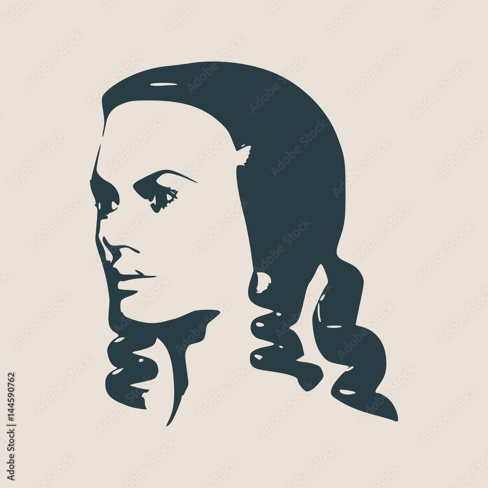 Face half turn view. Elegant silhouette of a female head. Vector ...