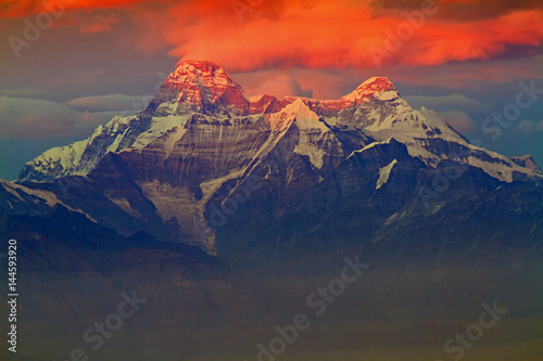 First light on Nanddevi peak in the Himalayas Canvas Print