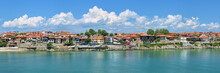 Panorama Of Old Town Of Sozopol (former Ancient Town Of Apollonia) With Southern Fortress Wall And Tower On The Coast Of Black Sea In Bulgaria