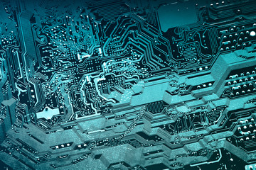 Fototapete - Circuit board. Electronic computer hardware technology. Motherboard digital chip. Tech science background. Integrated communication processor. Information engineering component.