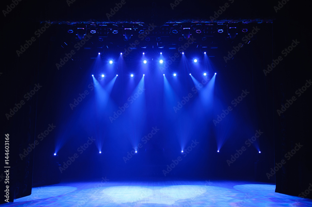Free stage with lights, lighting devices. - obrazy, fototapety, plakaty 
