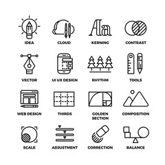 Poster - creative process and design sketch tools outline vector icons