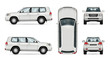 Offroad truck template. Vector isolated car on white. All layers and groups well organized for easy editing and recolor. View from side, front, back, top.