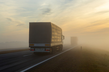 Freeway and a car in fog