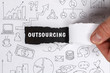 © Egor - Business, Technology, Internet and network concept. Young businessman shows the word: Outsourcing