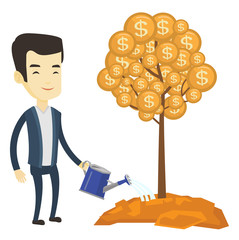 Wall Mural - Man watering money tree vector illustration.