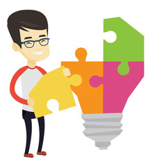 Poster - student with idea lightbulb vector illustration.