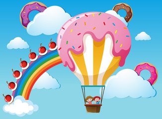 Wall Mural - Scene with rainbow and candy balloon