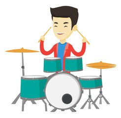 Poster - Man playing on drum kit vector illustration.